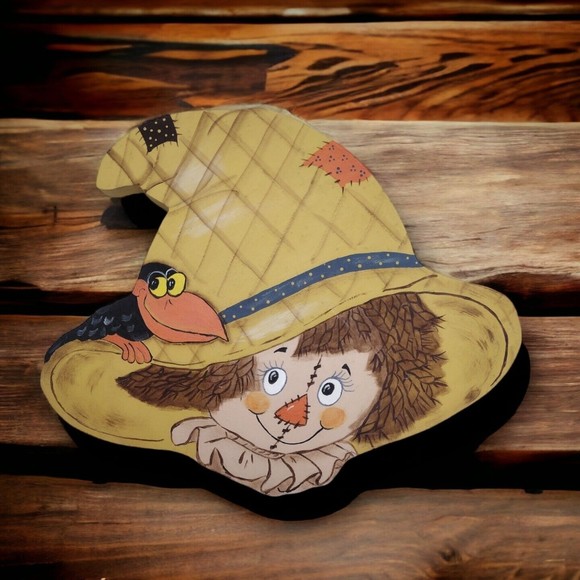 Hand Painted Scarecrow Wooden Wall Art Fall Halloween Autumn Decoration‎ Folk - Picture 1 of 10